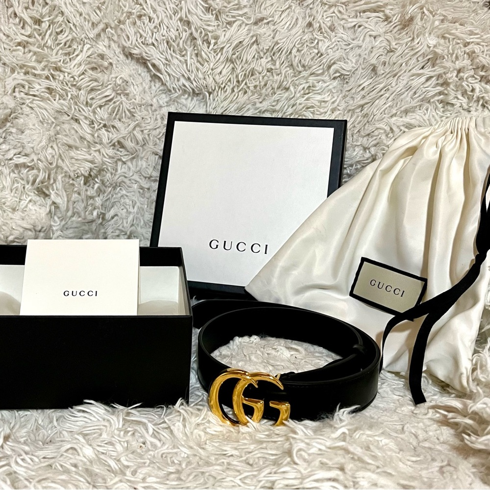 GUCCI BELT - GG Marmont leather belt with shiny buckle